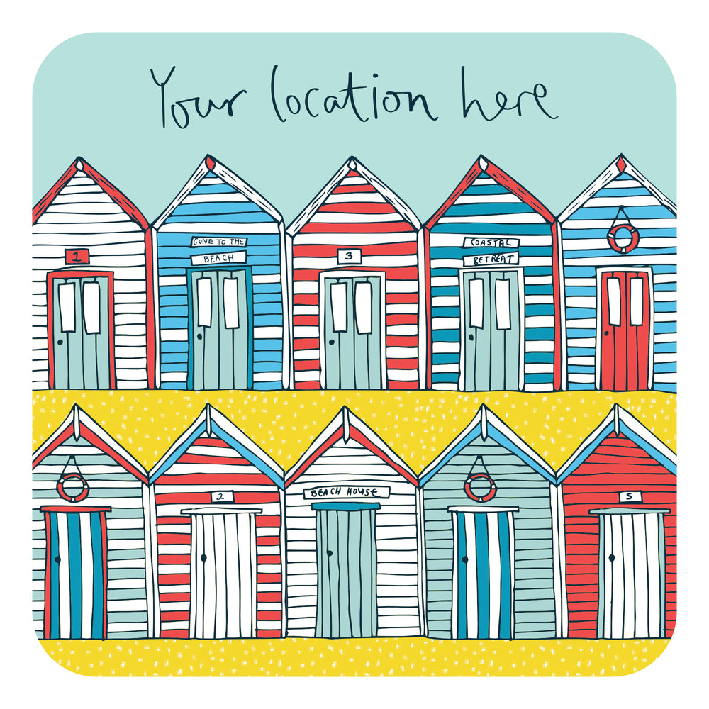 Personalised Beach Huts Coaster (PCC01) - Please read product info before ordering