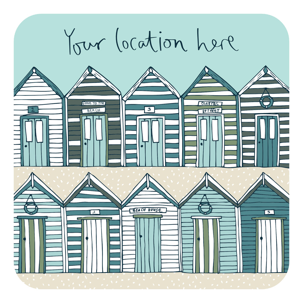 Personalised Beach Huts Coaster (PCC02) - Please read product info before ordering